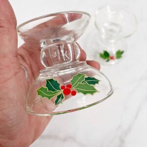 Vintage Avon Holly Berry Candle Holder Pair 1981 Holiday Hostess Set Christmas